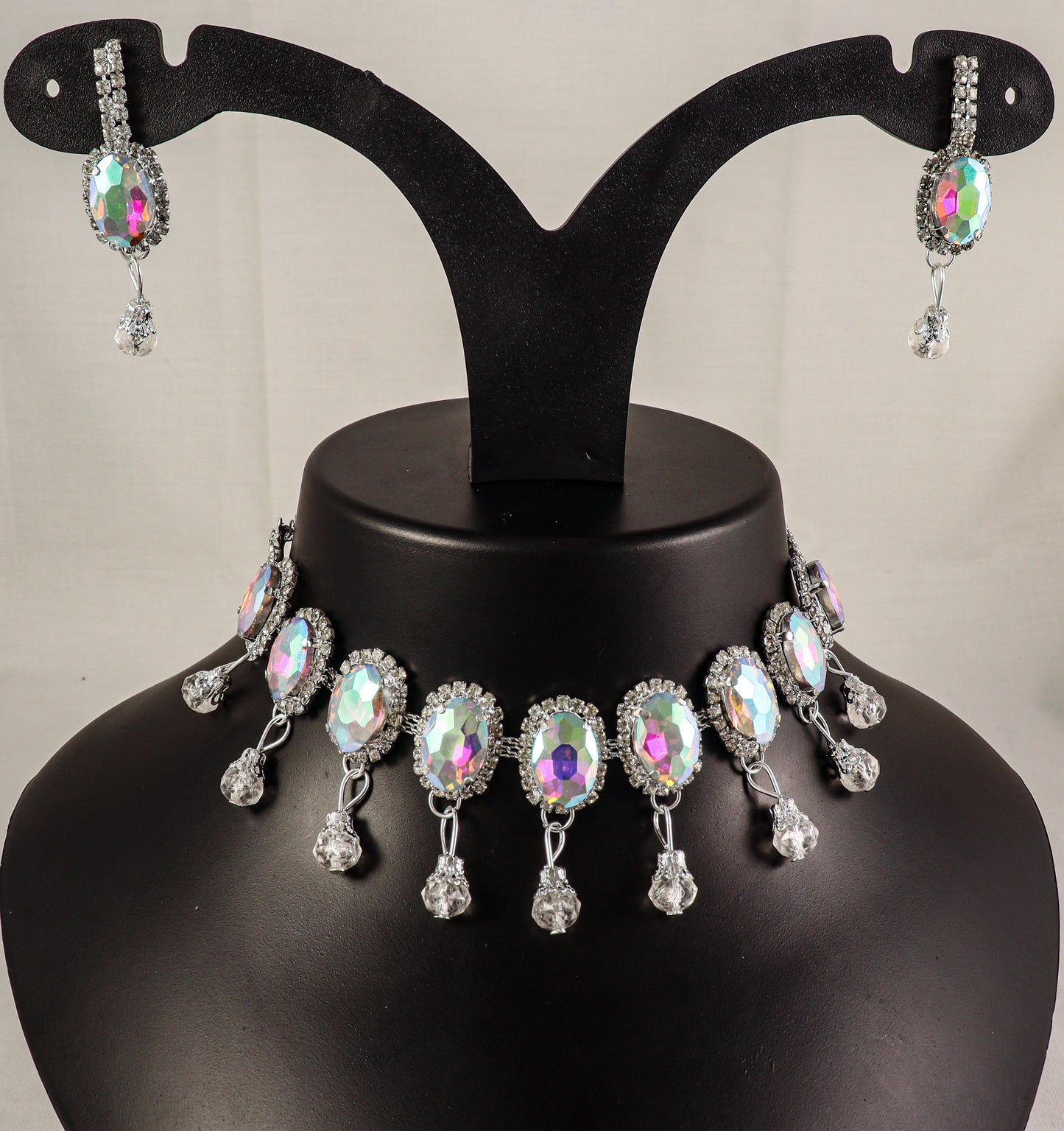 Multicolor Crystal Statement Choker Necklace & Earring Set