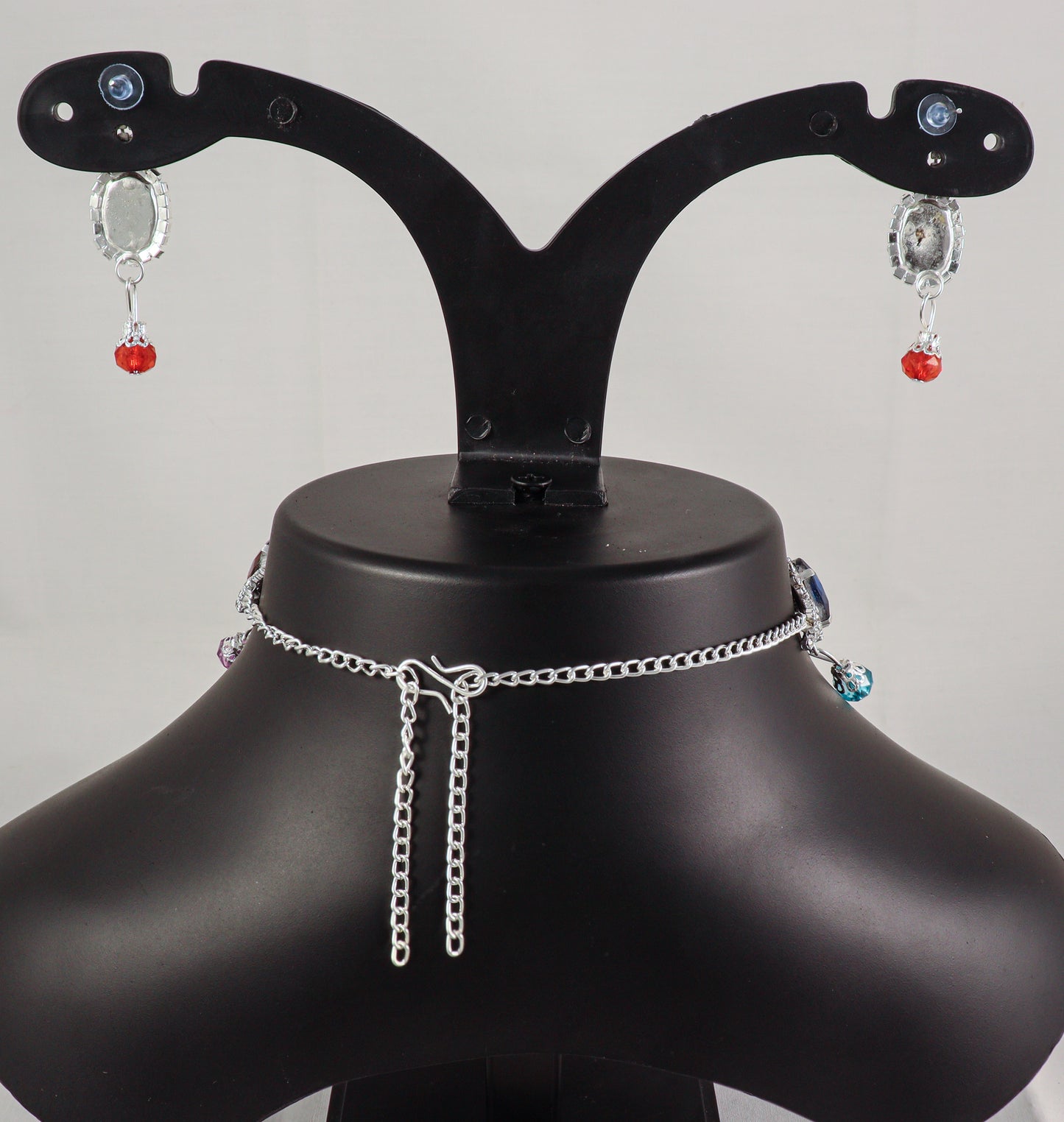 Multicolor Crystal Statement Choker Necklace & Earring Set