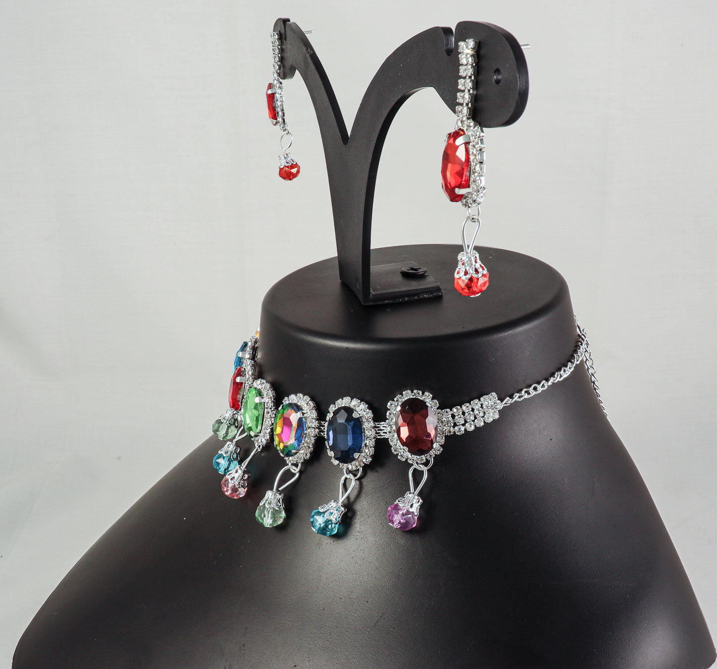 Multicolor Crystal Statement Choker Necklace & Earring Set