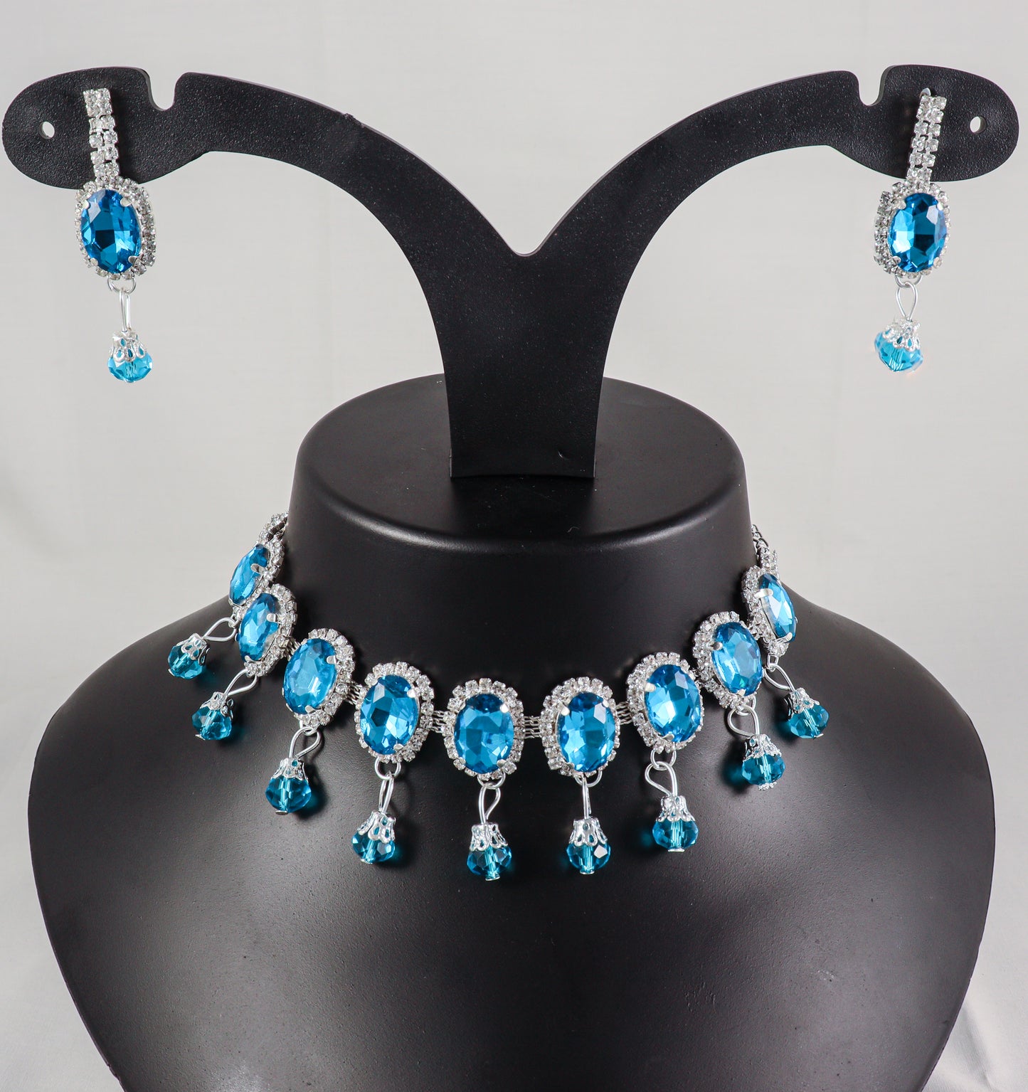 Multicolor Crystal Statement Choker Necklace & Earring Set