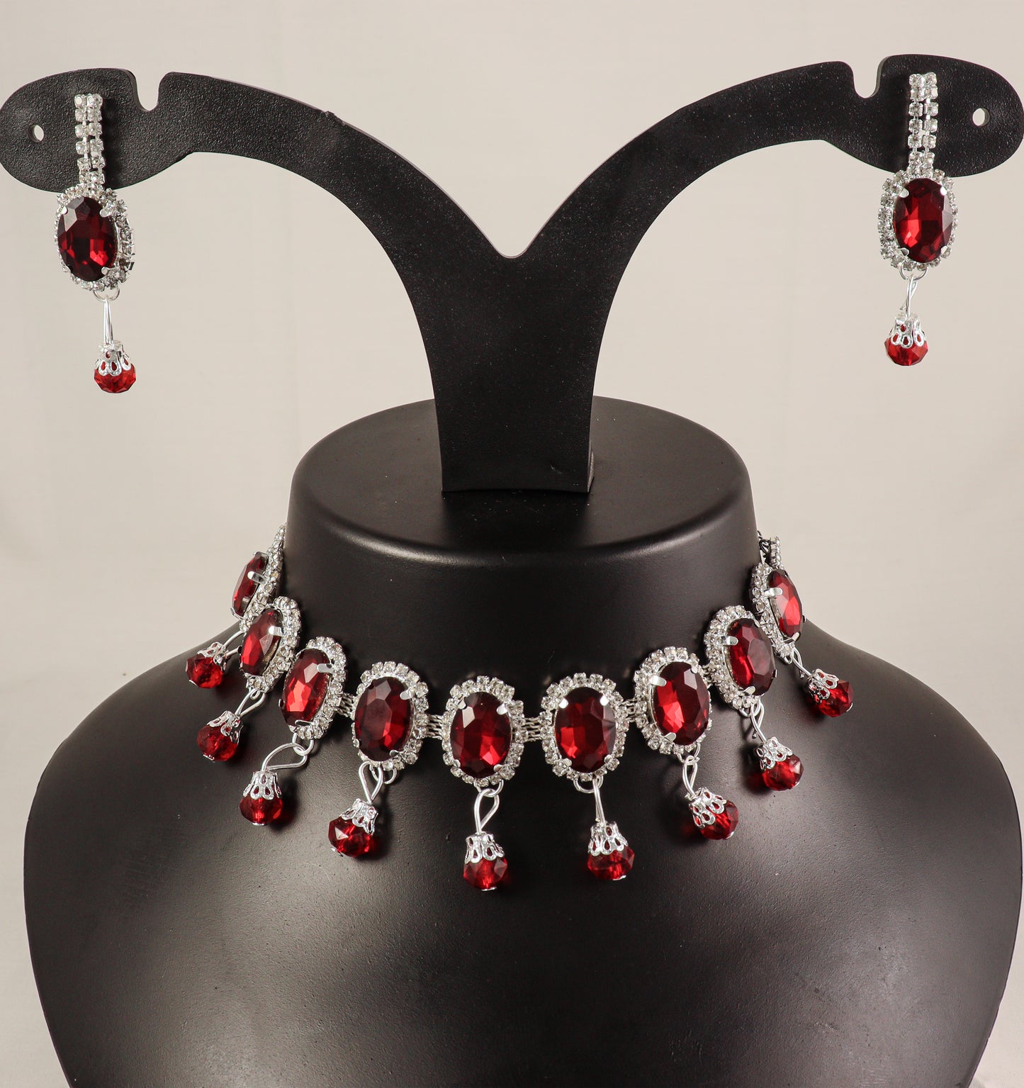 Multicolor Crystal Statement Choker Necklace & Earring Set