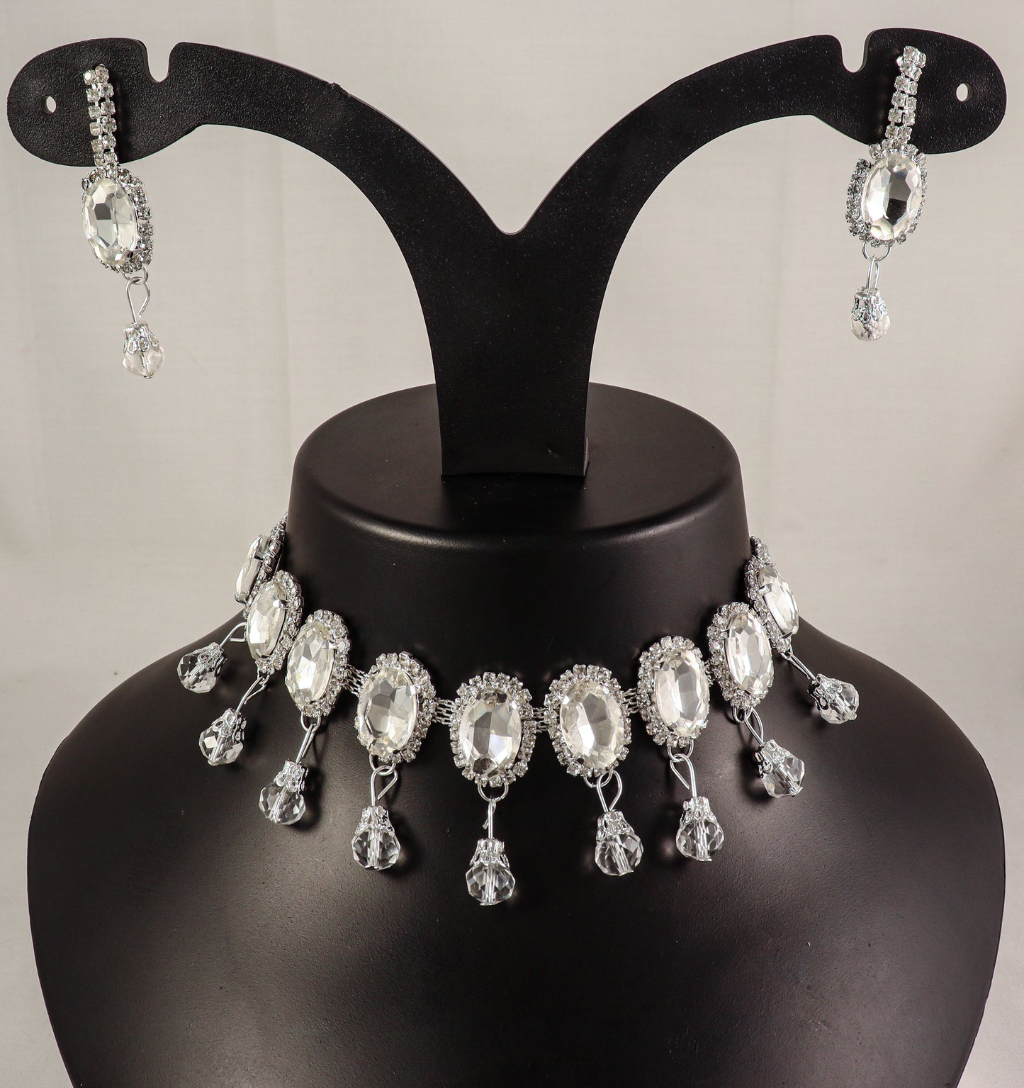 Multicolor Crystal Statement Choker Necklace & Earring Set