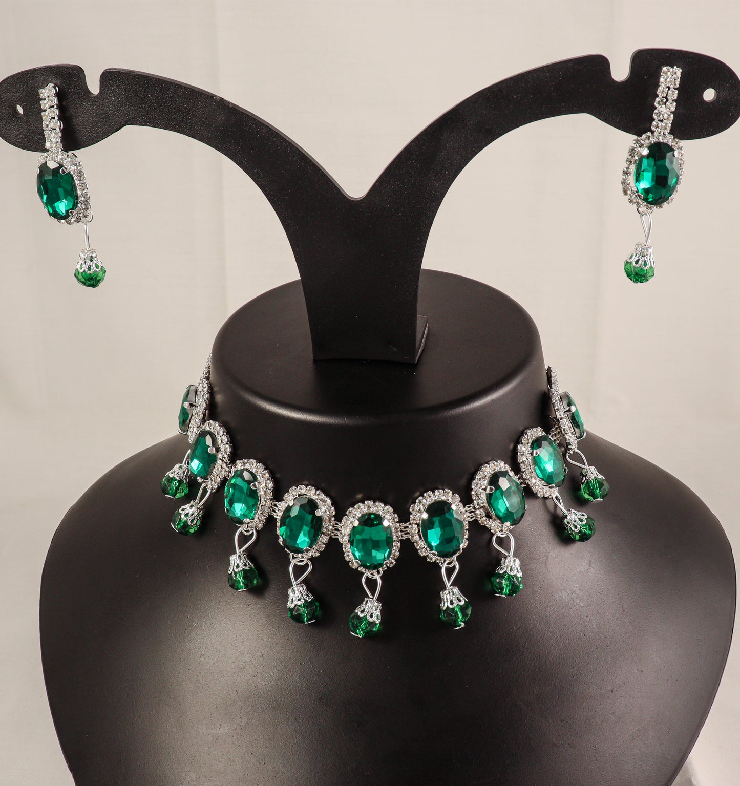 Multicolor Crystal Statement Choker Necklace & Earring Set